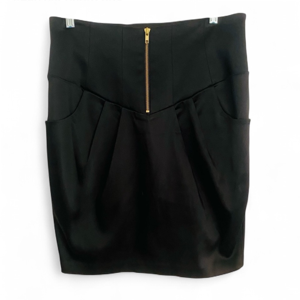 VINTAGE Y2K BETSEY JOHNSON BLACK MINI SKIRT WITH POCKETS FRONT GOLD ZIP SIZE 10